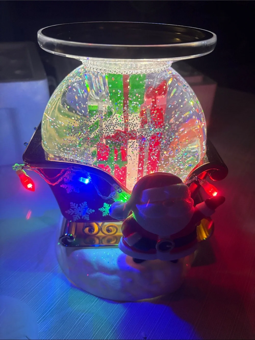 Bath & Body Works Red and Green Santa Sleigh Snow Globe Ornament